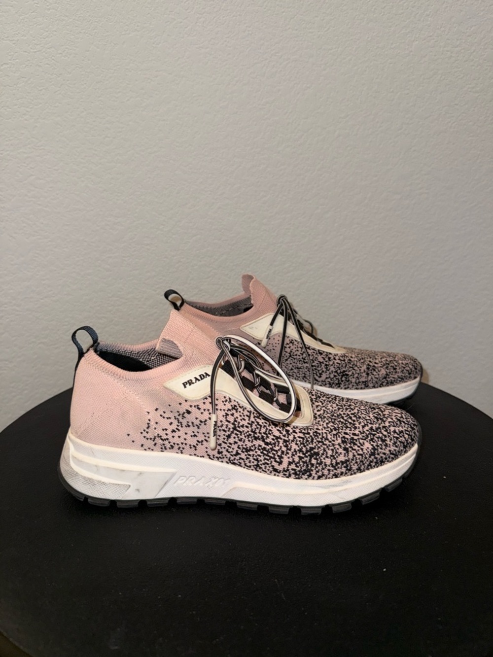 Prada Pink and Black Knit Slip-On Sneakers - Picture 6 of 6